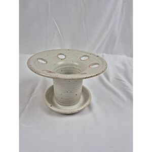 Signed Studio Pottery Toothbrush Holder Boho Minimalist Speckled Ceramic Decor